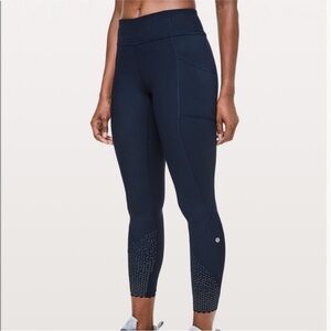 Lululemon Tight Stuff Scalloped Hem Leggings Blue Navy Reflective